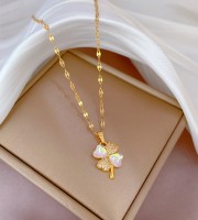 Lucky Four Leaf Clover Necklaces for Women Titanium Steel Jewelry Gift (NK05)
