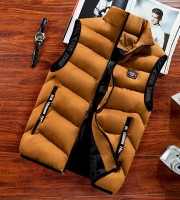 Fashion Mens Jacket Sleeveless Vest Spring Thermal Soft Casual Coats GOLD (WC04)