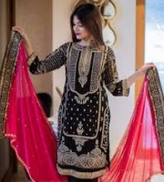 Fepic premium Black Color Indian Georgette 4 Piece Party Shalwar Kameez (HRB08)