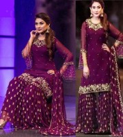 Handwork Heavy Embroidered Chiffon Party Wear Dress (PHB7)